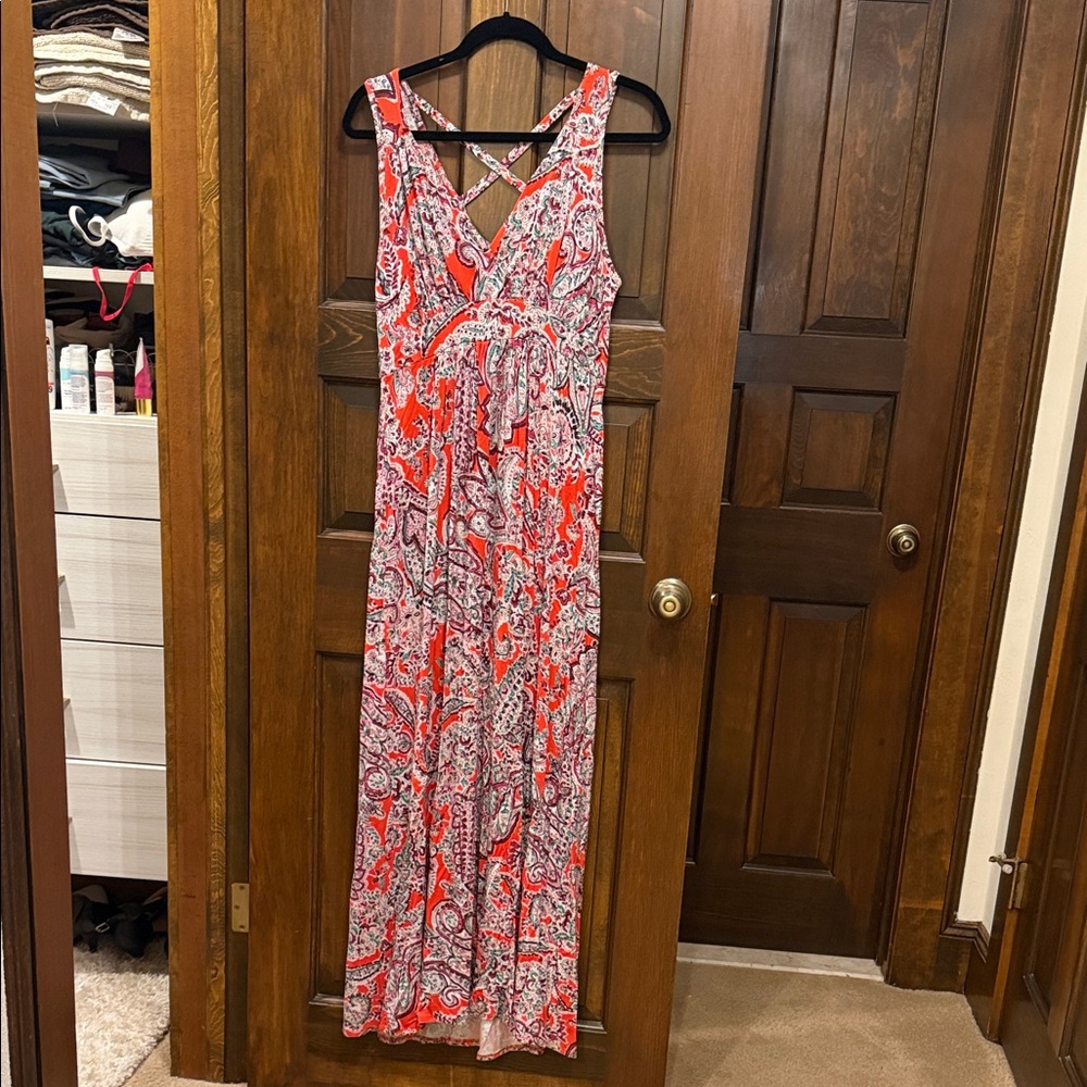 Loveappella Red and White Paisley Maxi Dress